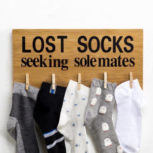 Funny Bamboo Laundry Room Decoration "Lost Socks Seeking Solemates" - MyGift