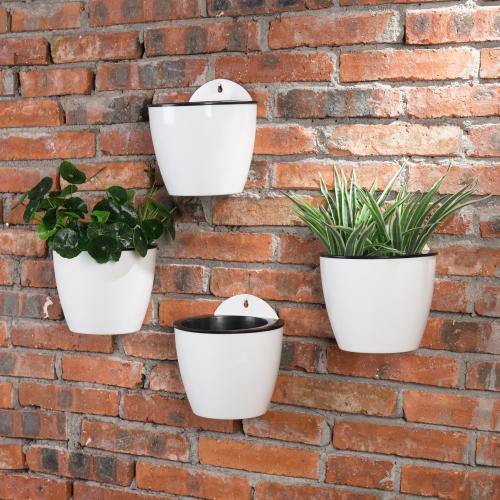 wall self watering planter Wall Mounted Self Watering White Planter Pots, Set of 4