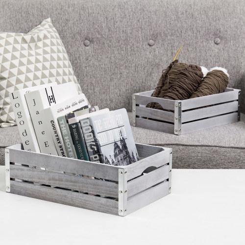Light Gray Wood Nesting Storage Crates, Set of 2 - MyGift