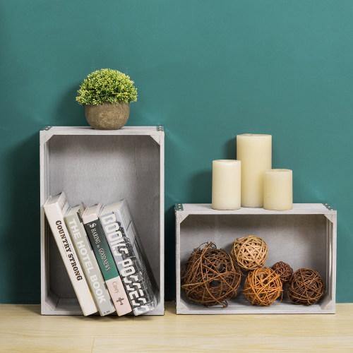 Light Gray Wood Nesting Storage Crates, Set of 2 - MyGift