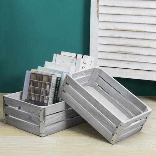 Light Gray Wood Nesting Storage Crates, Set of 2 - MyGift
