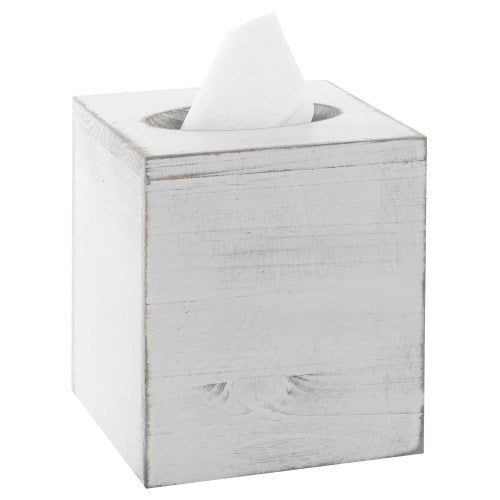 White Wood Square Tissue Box Cover-MyGift