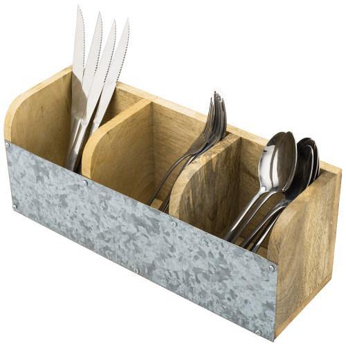 Galvanized Metal & Mango Wood Utensil Organizer - MyGift