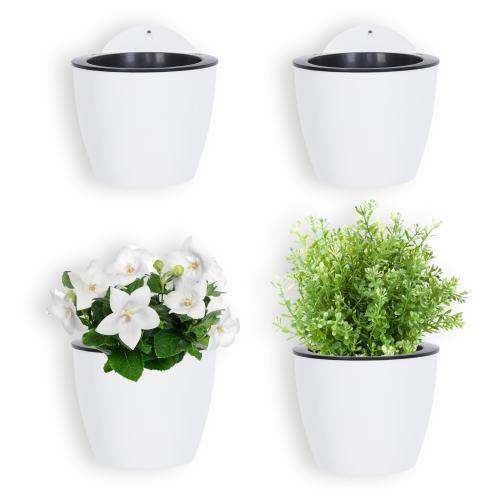 Wall Mounted Self Watering White Planter Pots, Set of 4 - MyGift