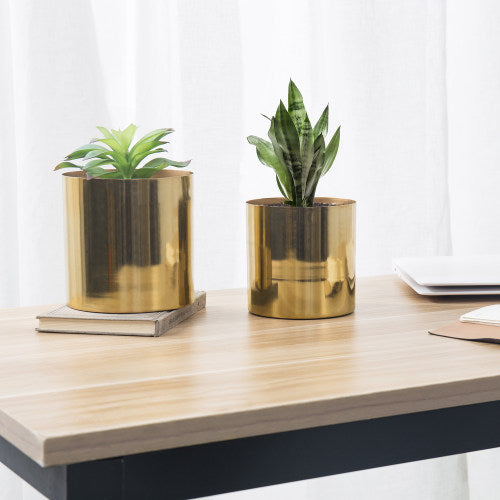Cylindrical Brass-Tone Metal Vases, Set of 2-MyGift