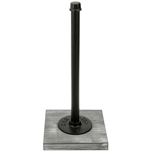 Paper Towel Roll Holder with Rustic Gray Wood Base and Industrial Pipe Design - MyGift