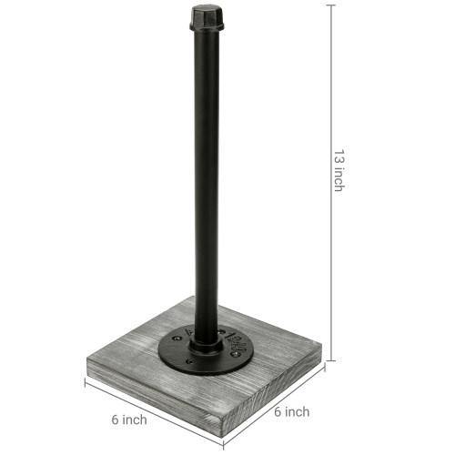 Paper Towel Roll Holder with Rustic Gray Wood Base and Industrial Pipe Design - MyGift