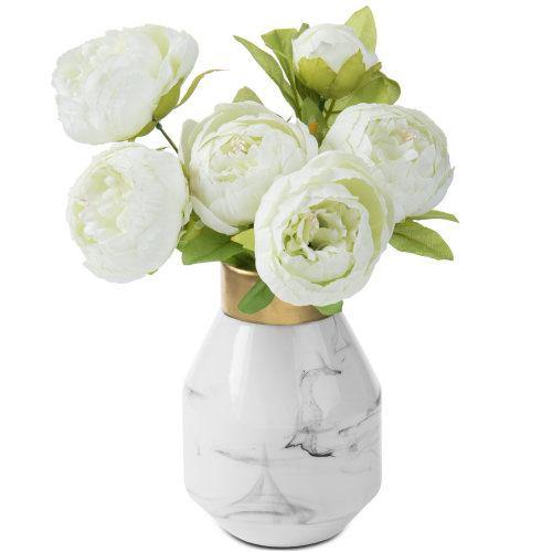 White Marble Pattern Ceramic Vase with Gold Rim - MyGift
