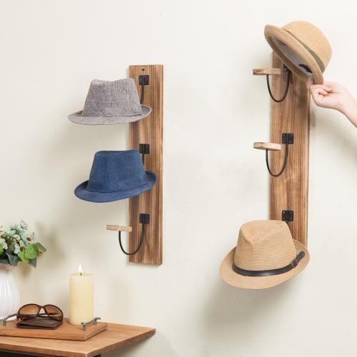 MyGift Industrial Metal & Burnt Wood Hat/Wig Stand – Set Of 2 – Vintage/Retro Tabletop Display