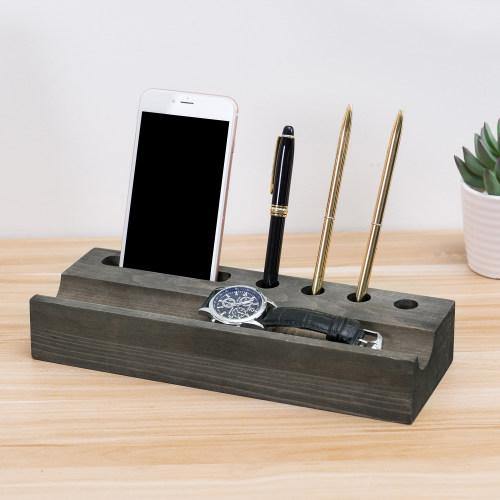 Vintage Gray Wood Office Organizer with Smartphone Holder - MyGift