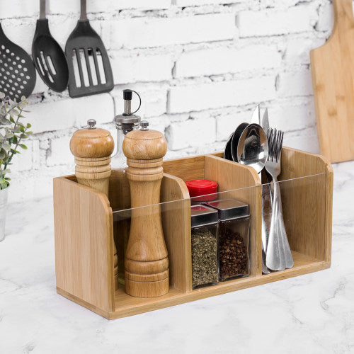 Bamboo Utensil Organizer w/ Clear Acrylic Front Panel-MyGift