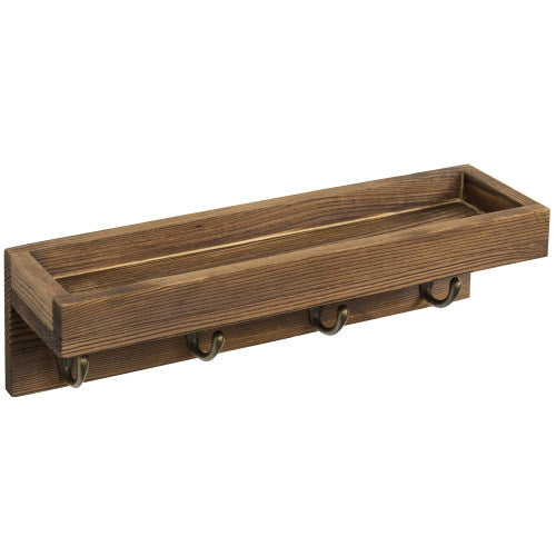 Short Dark Brown Wood Entryway Shelf w/ 4 Hooks-MyGift
