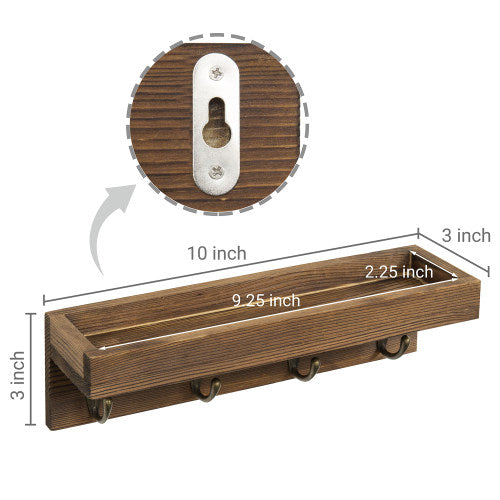 Short Dark Brown Wood Entryway Shelf w/ 4 Hooks-MyGift