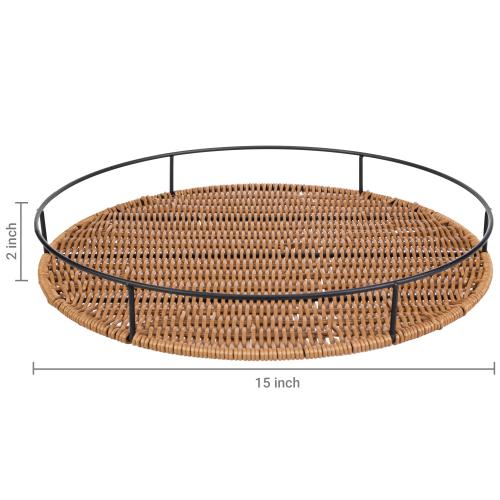 Round Woven Rattan Tray with Metal Frame-MyGift