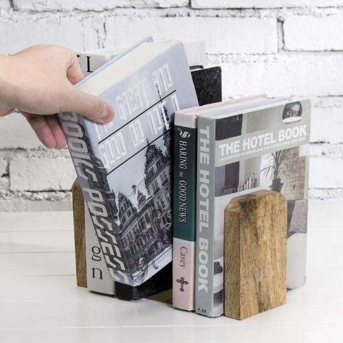Brass Metal and Natural Mango Solid Wood Bookends - MyGift