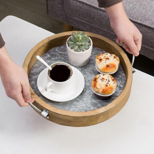 12-inch Burnt Wood & Galvanized Metal Tray - MyGift