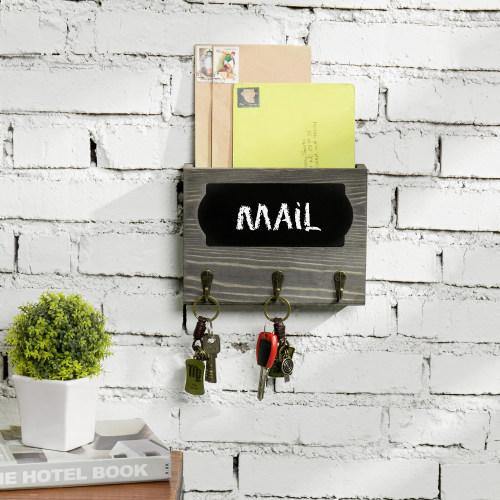 Vintage Gray Wood Entryway Mail Organizer w/ Chalkboard Panel - MyGift