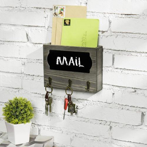 Vintage Gray Wood Entryway Mail Organizer w/ Chalkboard Panel - MyGift