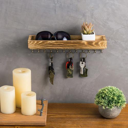 Rustic Burnt Brown Wood Jewelry Hanger with Hooks - MyGift