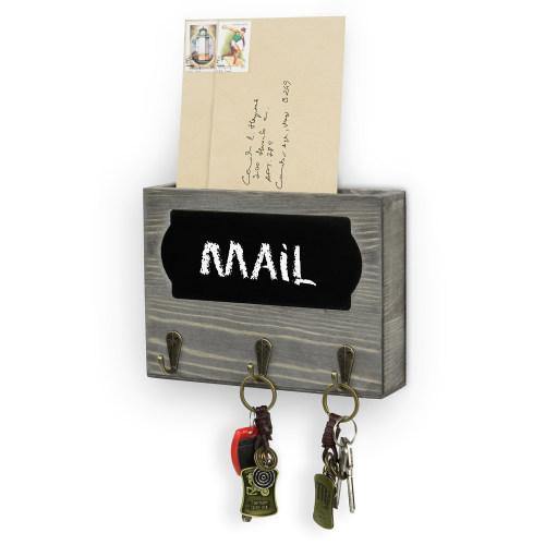 Vintage Gray Wood Entryway Mail Organizer w/ Chalkboard Panel - MyGift