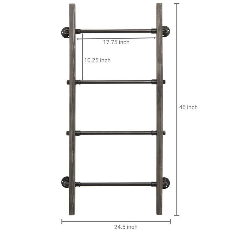 Gray Wood & Industrial Metal Pipe Wall Mounted Towel Ladder Rack - MyGift