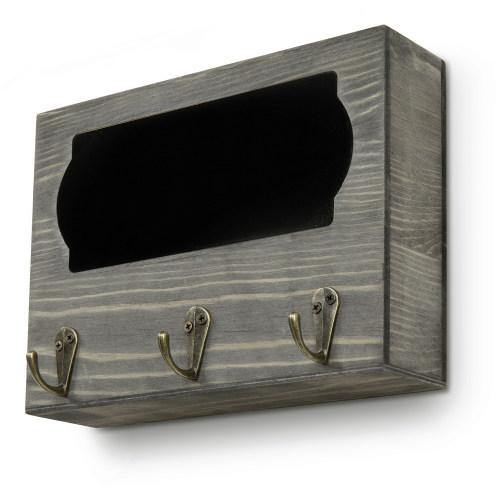 Vintage Gray Wood Entryway Mail Organizer w/ Chalkboard Panel - MyGift