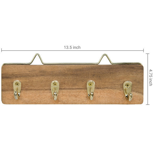 Brass Metal & Solid Mango Wood Key Rack-MyGift