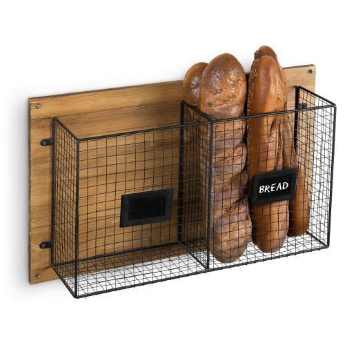 Wall Mounted Bakery Display with Rustic Wood and Metal Wire - MyGift