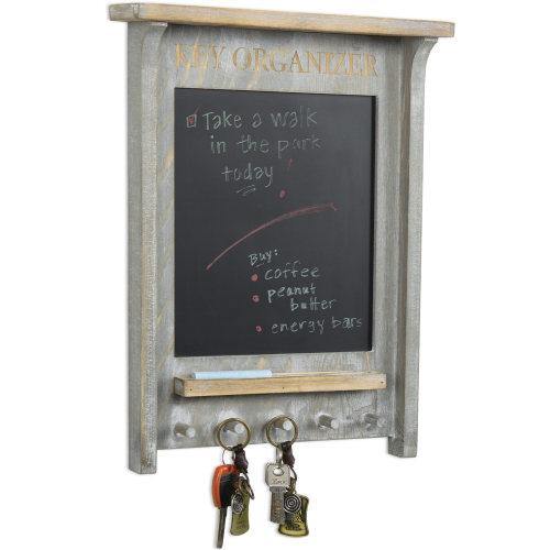 Vintage Gray Wood Entryway Organizer w/ Hooks & Chalkboard - MyGift
