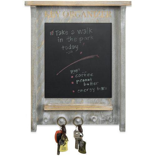 Vintage Gray Wood Entryway Organizer w/ Hooks & Chalkboard - MyGift
