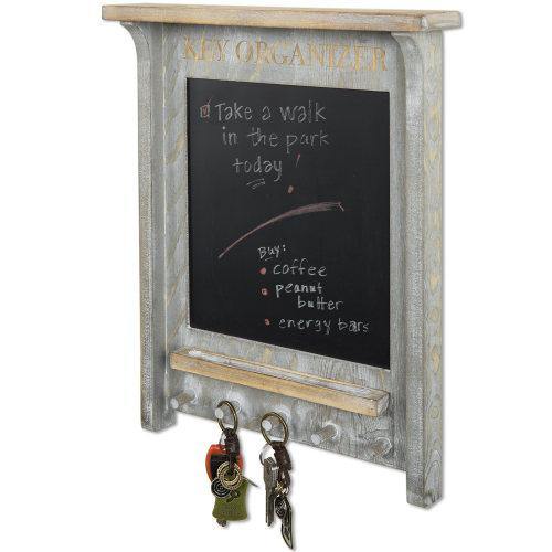 Vintage Gray Wood Entryway Organizer w/ Hooks & Chalkboard - MyGift