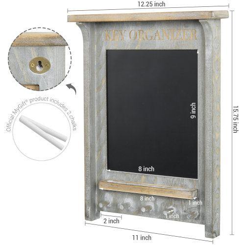 Vintage Gray Wood Entryway Organizer w/ Hooks & Chalkboard - MyGift