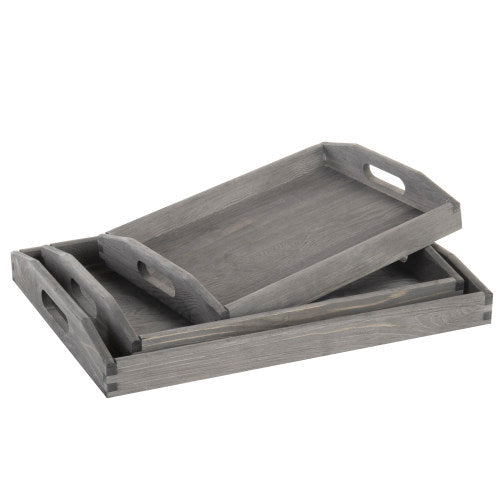 Gray Wood Nesting Serving Trays, Set of 3-MyGift