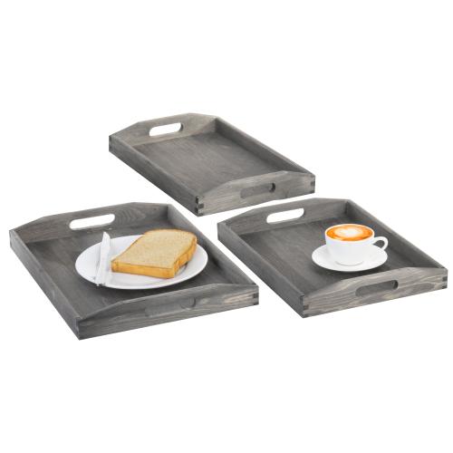 Gray Wood Nesting Serving Trays, Set of 3-MyGift