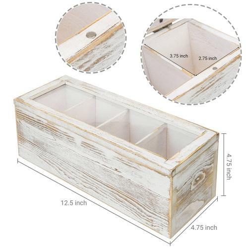 Shabby Whitewashed Wood Tea and Coffee Organizer Box with Clear Lid - MyGift