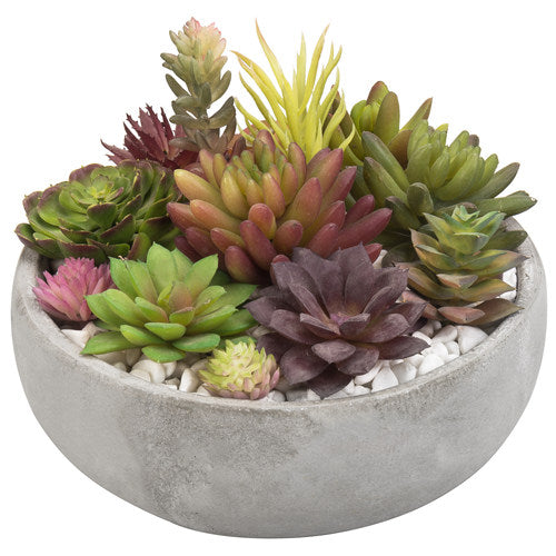 Minimalist Round Gray Cement Succulent Planter Bowl, 8 Inch Size-MyGift
