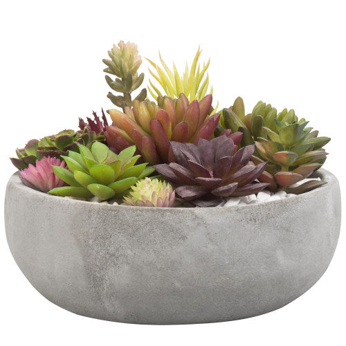 Minimalist Round Gray Cement Succulent Planter Bowl, 8 Inch Size-MyGift