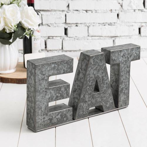 Galvanized Silver Metal Cutout Letters Sign EAT