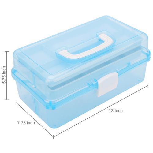 Transparent Blue Plastic Multipurpose Storage Box w/Handle & Expandable Trays - MyGift