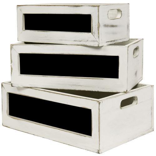 Distressed White Wood Nesting Crates w/ Chalkboard Panels - MyGift