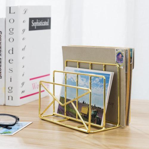 Modern Envelope-Shaped Brass Plated Metal Mail Sorter - MyGift