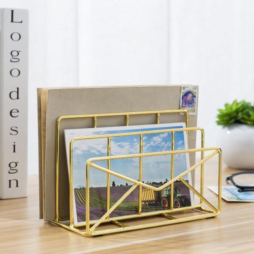 Modern Envelope-Shaped Brass Plated Metal Mail Sorter - MyGift