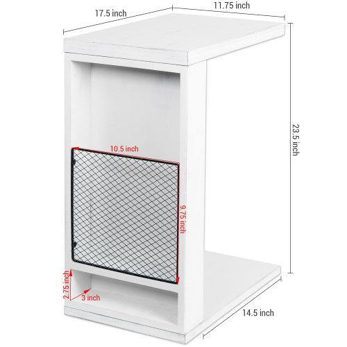 Vintage White C-Table with Metal Wire Magazine Holder - MyGift