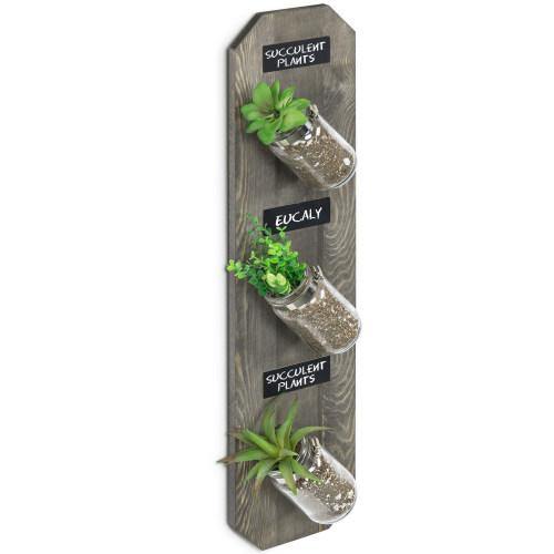 Gray Wood Mason Jar Indoor Planter Garden w/ Chalkboard Labels - MyGift