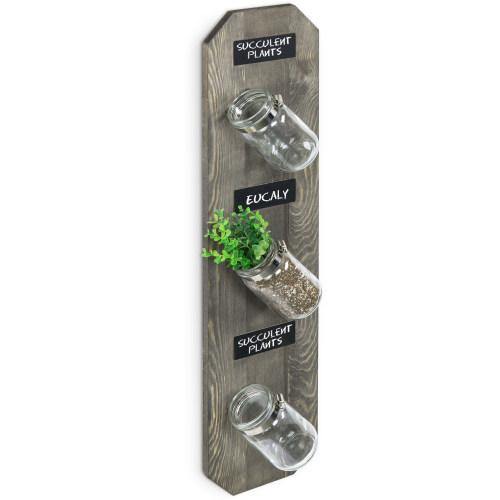 Gray Wood Mason Jar Indoor Planter Garden w/ Chalkboard Labels - MyGift