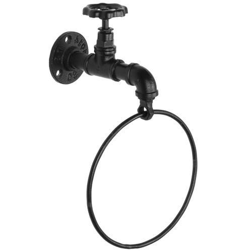 Faucet Design Black Metal Towel Ring - MyGift
