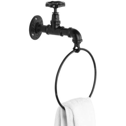 Faucet Design Black Metal Towel Ring - MyGift