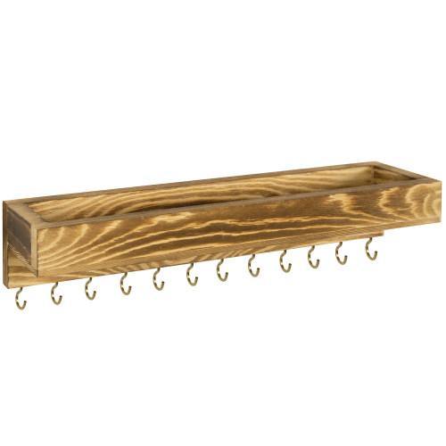 Rustic Burnt Brown Wood Jewelry Hanger with Hooks - MyGift