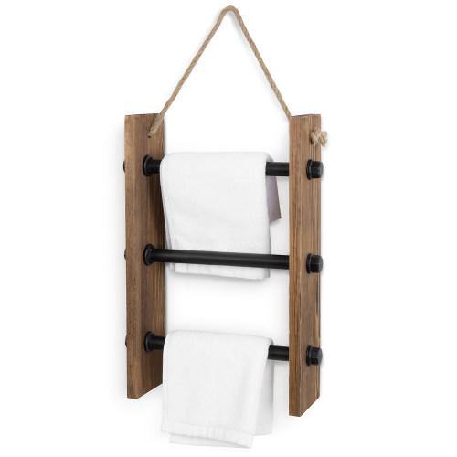 Wall-Hanging Industrial Pipe & Burnt Wood Hand Towel Ladder - MyGift