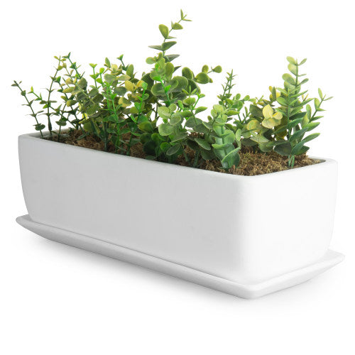 white rectangle planter indoor White Unglazed Rectangular Ceramic Planter – MyGift